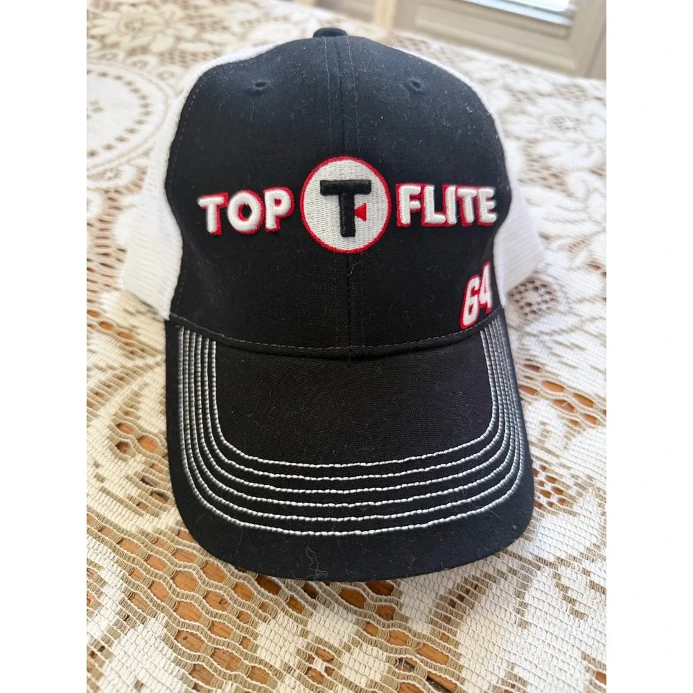 Top-Flite Golf Trucker Hat Mens Black Mesh Snapback Adjustable Cap 64 Logo NEW